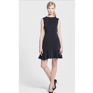 1.STATE Black Ruffled Hem Crepe Fit & Flare Mini Dress 8 LBD Chic Aesthetic Goth